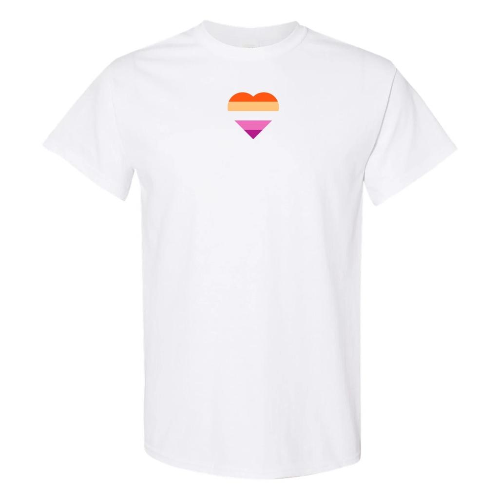 Lesbian Pride Flag Heart - Pride Month LGBTQIA Love Identity T Shirt - White