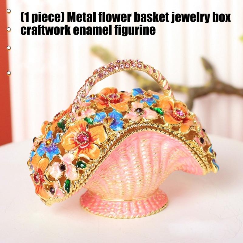 Metal Flower Basket Jewelry Box Enamel Craft Decorative Storage Organizers For Rings Earrings Necklaces Home Decoration