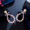 WWJ Graceful Gold Color Multicolor Cubic Zirconia Bowknot Flower Drop Earrings
