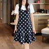 ZANZEA Women Casual Round Neck Short Sleeve Polka Dot Print Patchwork Summer Dress