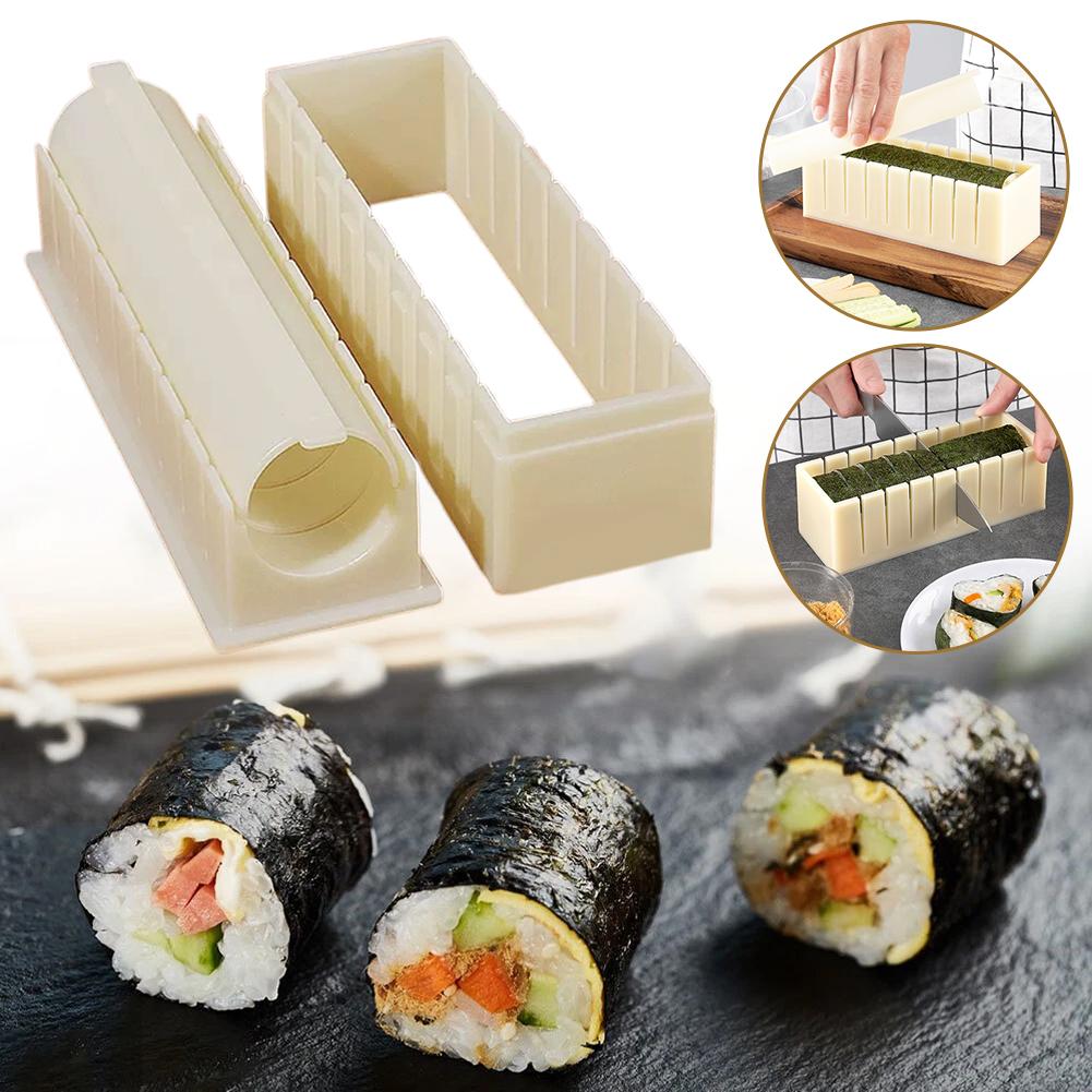 Reusable Plastic Sushi Maker Equipment Kit Round Square Heart-Shaped Kimbap Sushi Rolls Mold Sushi Making Tools Cake Roll Mold