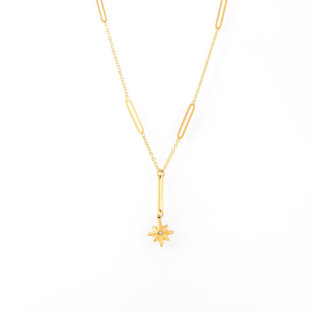 INS New Eight-Pointed Star Pendant Rhinestone Women's Necklace, Luxury Design, Titanium Steel Clavicle Chain.