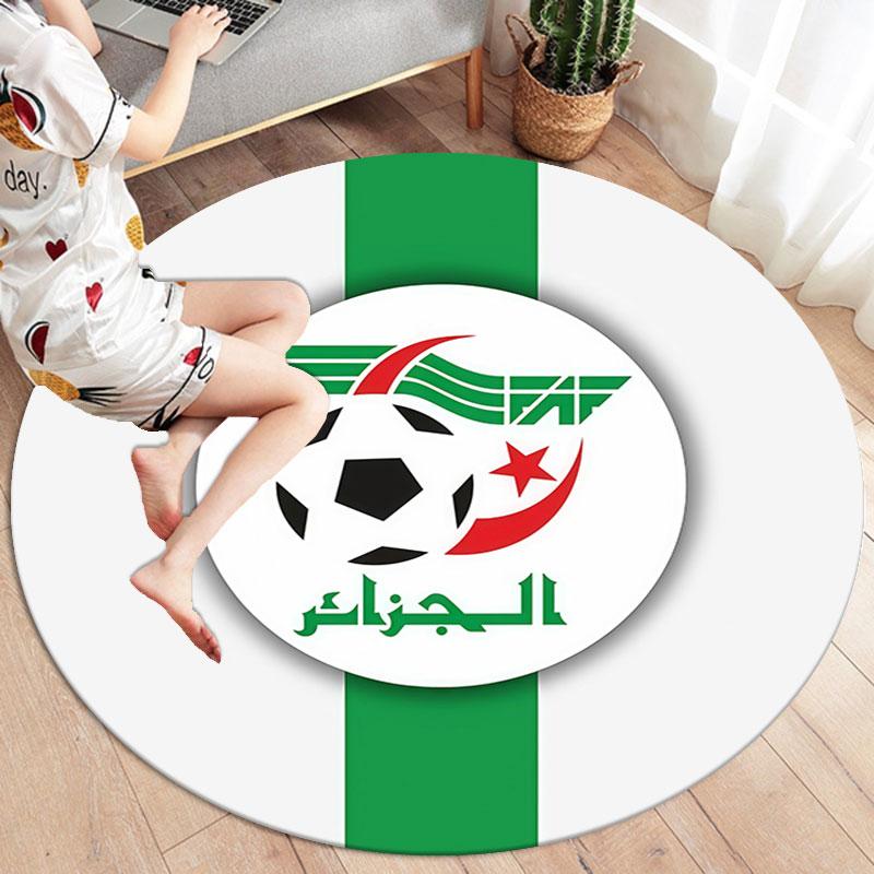 Algeria National Football Team Round Area Rug,Carpet Rug for Living Room Bedroom Sofa Playroom Decor,Non-slip Floor Mat