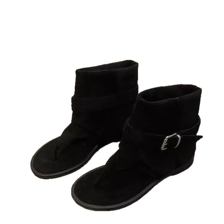 2025 Summer French Herringbone Toe Sandals Women's New Temperament Flat-bottomed Cool Boots Loose Sleeve Warehouse Tube Short Boots