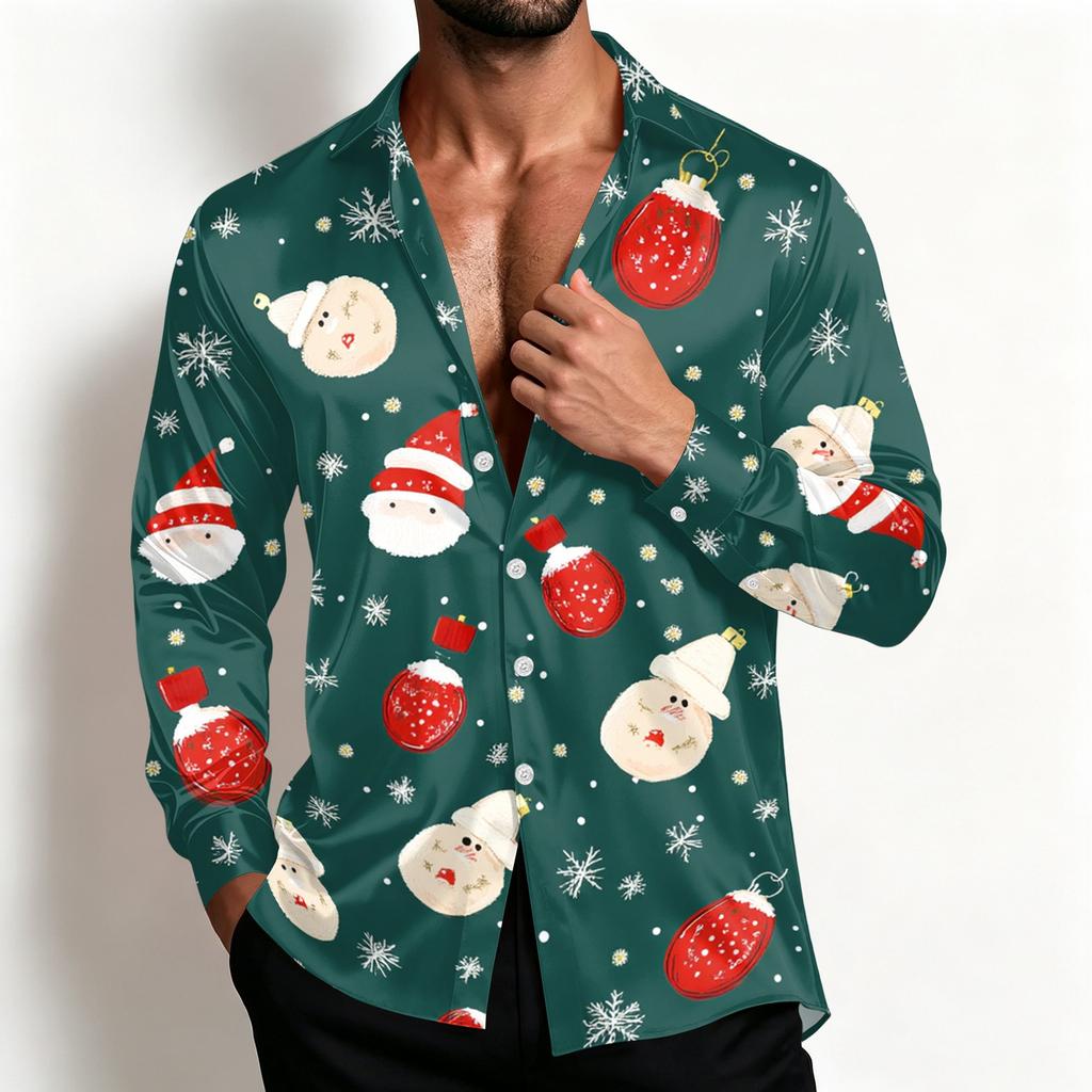 Men's Casual Shirt Jacket Loose Fit with Lapel Collar Breathable for Spring Christmas