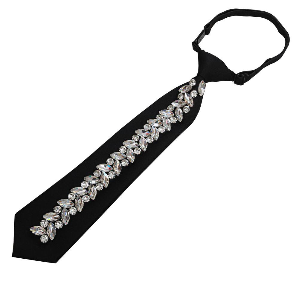 No Brand Womens Geometric Polyester Tie With Rhinestone Accents For Office And Casual Wear