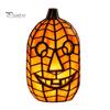 Unique Handmade Art Gift Stained Glass Pumpkin Lamp, Halloween Fall Table Lamp with Warm Glow, Crafted Resin Lantern USB Powered Orange Accent