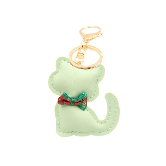 Kreslený kočičí přívěsek Keychain Mašlička Dekor Umělá kůže Přívěsek na klíče Kotě Přívěsek Jemná šicí taška Přívěsek