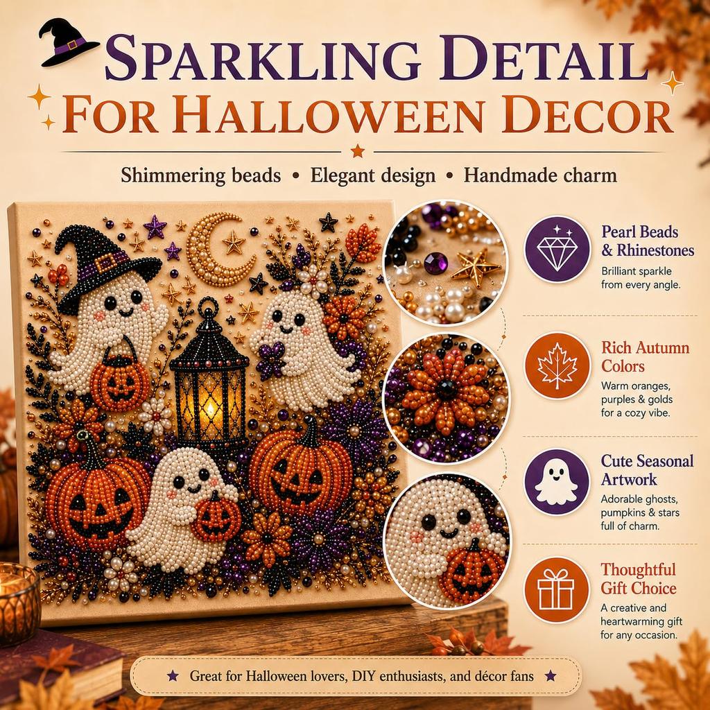 Halloween Ghost & Pumpkin 3D Pearl Art DIY Kit for Adults Cute Spooky Diamond Painting Craft Kit