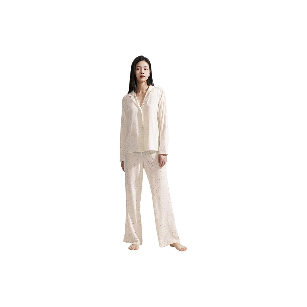 Calvin Klein Casual Allover Print Button-Down Collar Comfortable Long Sleeve Top Pajama Women Tops QS6848