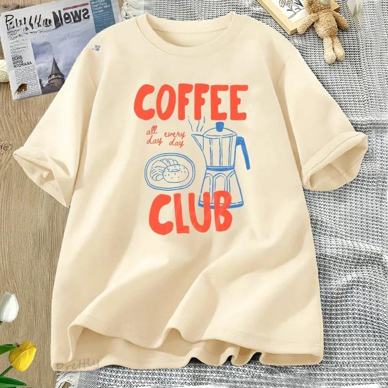 Coffee Club T Shirt Women Funny Coffee Lover Retro Tshirt Trendy Short Sleeve Tee Harajuku Graphci T Shirts Streetwear