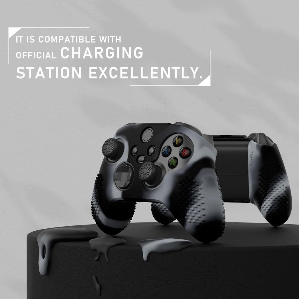 eXtremeRate PlayVital 3D Studded Xbox Series Controller Silicone Cover Skin with 6 Black Thumb Grip Soft Rubber Case Protector for Xbox Core Wireless