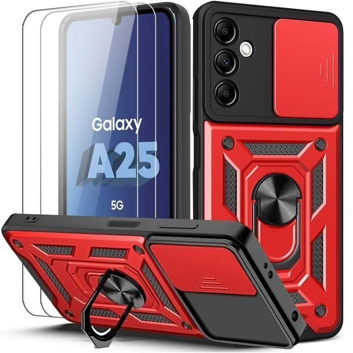 Coque de protection - booling - samsung galaxy a25 5g - rouge - antichoc - anneau rotatif