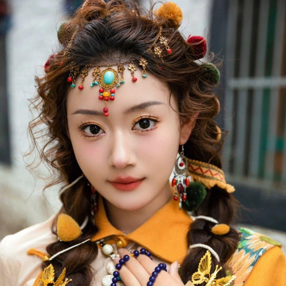 Earring Bohemia Hair Chain Exotic Headbands Beads Tassels Headbands  Festival Head Jewelry