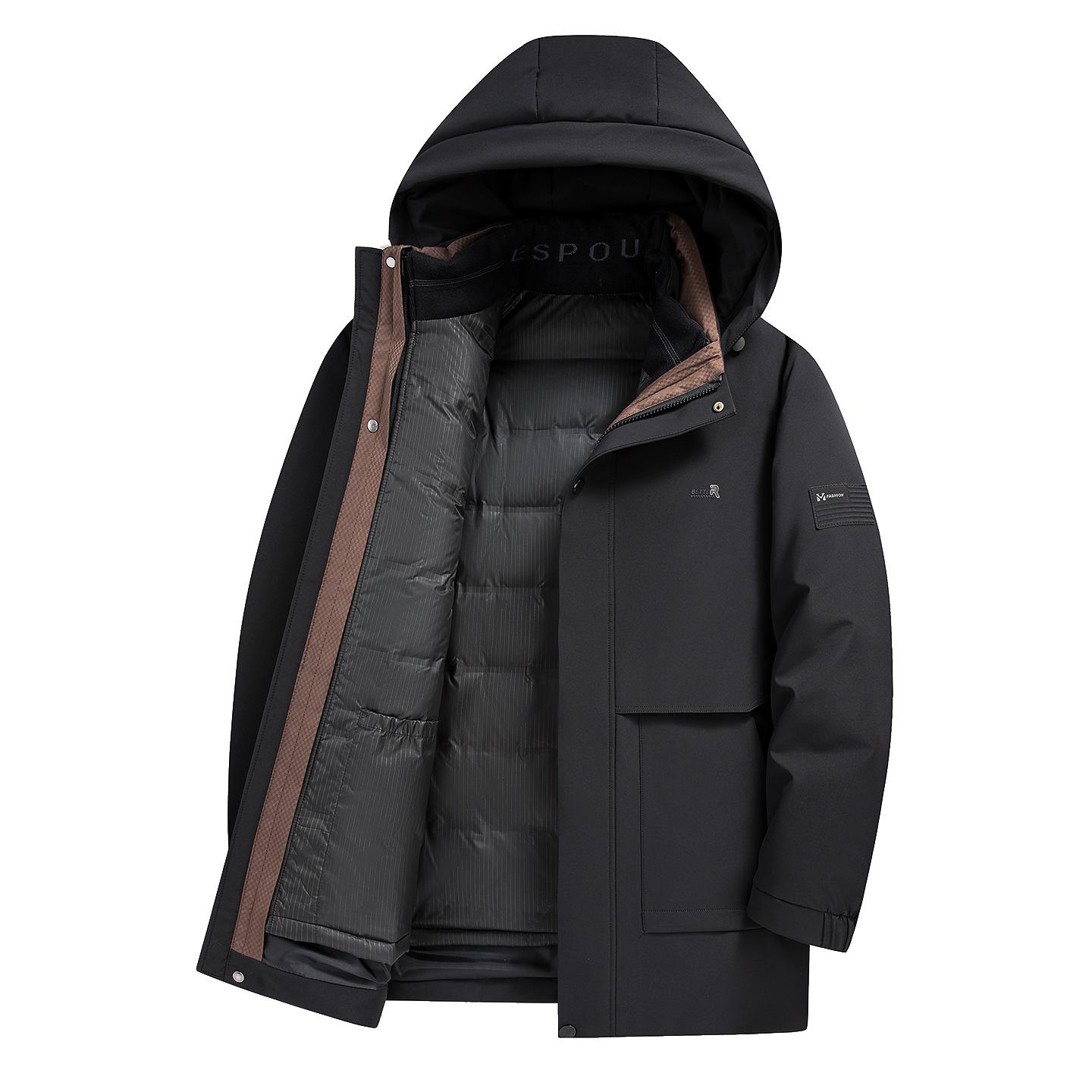 

Men s 2025 Winter Hooded Down Jacket with Detachable Liner and Velvet Insulation for Father s Wear 2XL чорний