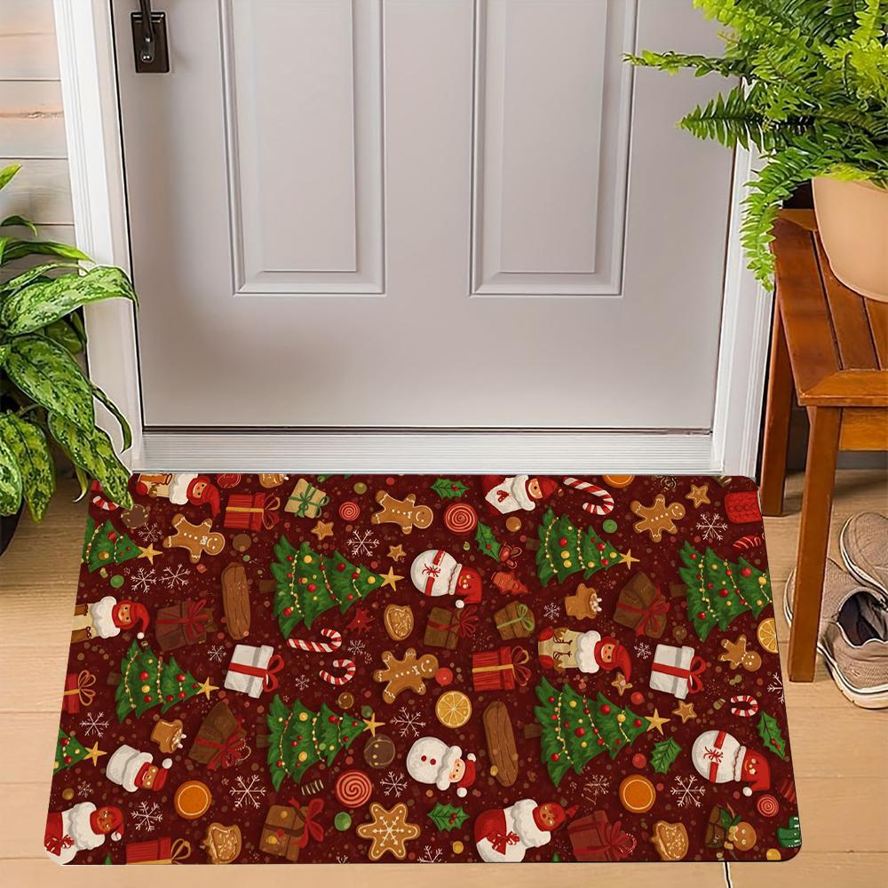 Christmas Gingerbread Man Carpet Santa Claus Reindeer Mat Snowman Home Decoration Merry Xmas Door Rug Non-Slip Floor Mat