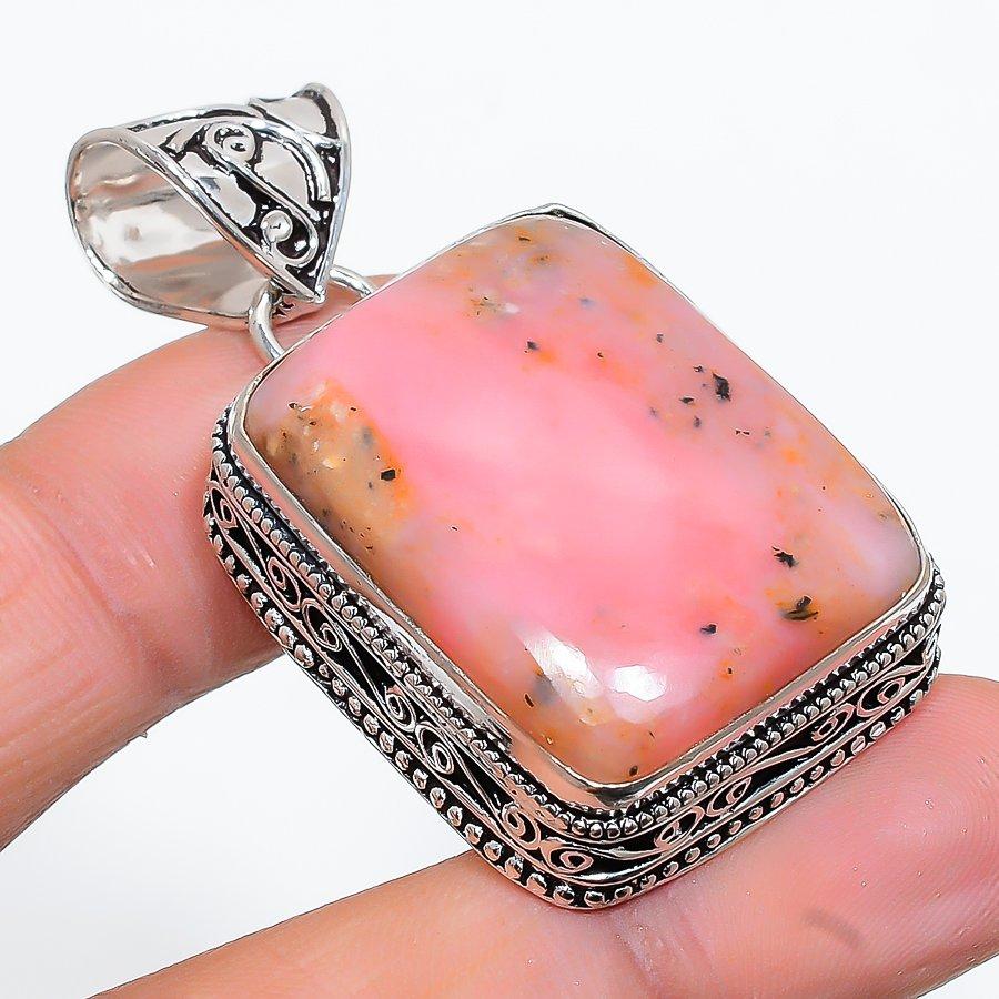 

Подарочный кулон ручной работы из стерлингового серебра 925 пробы с натуральным розовым опалом 1,89 дюйма y6g13