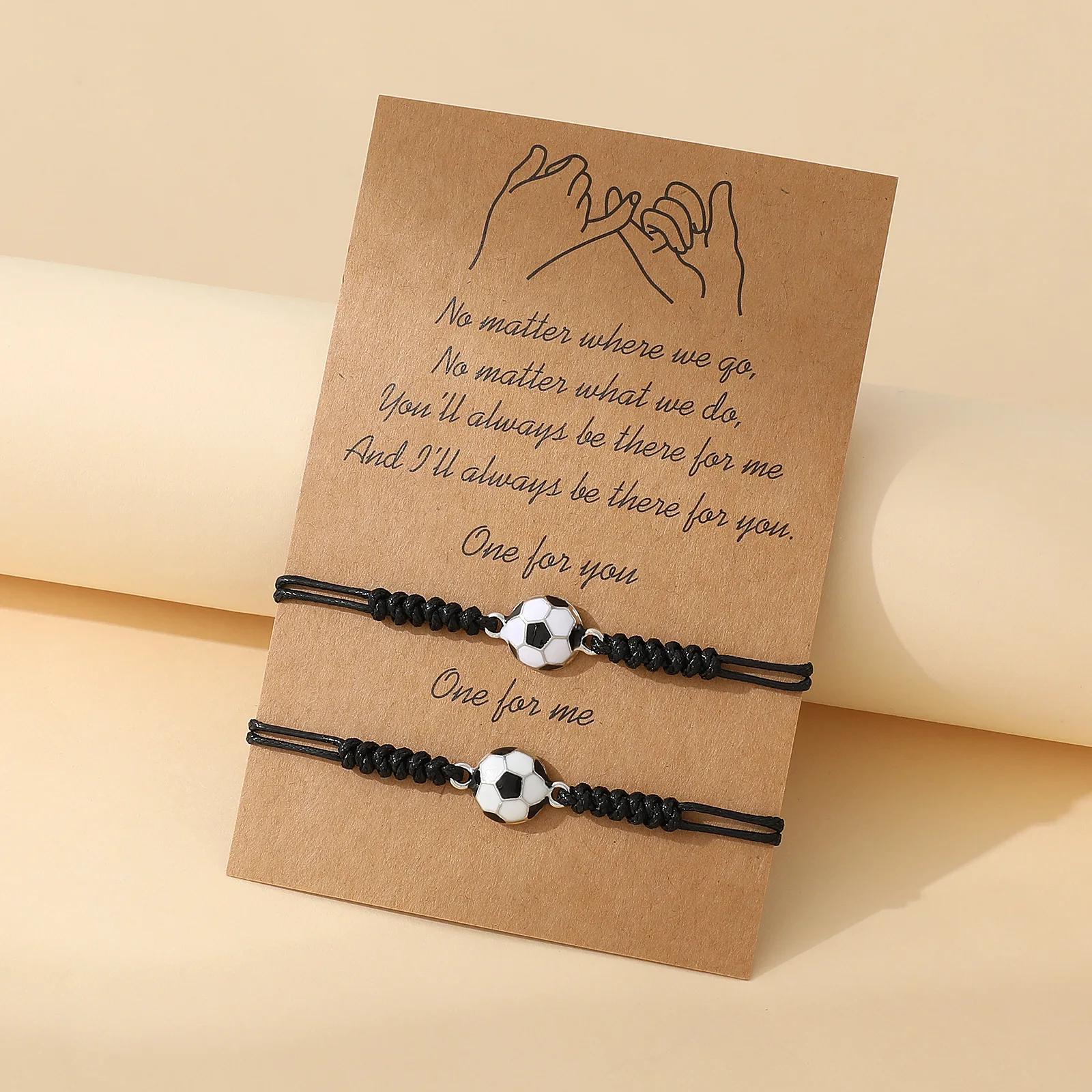 

Набір модних парних браслетів для футбольної пари з 2 шт. для жінок і чоловіків, браслет-ланцюжок на мотузці з футбольним шармом, спортивні прикраси для дружби