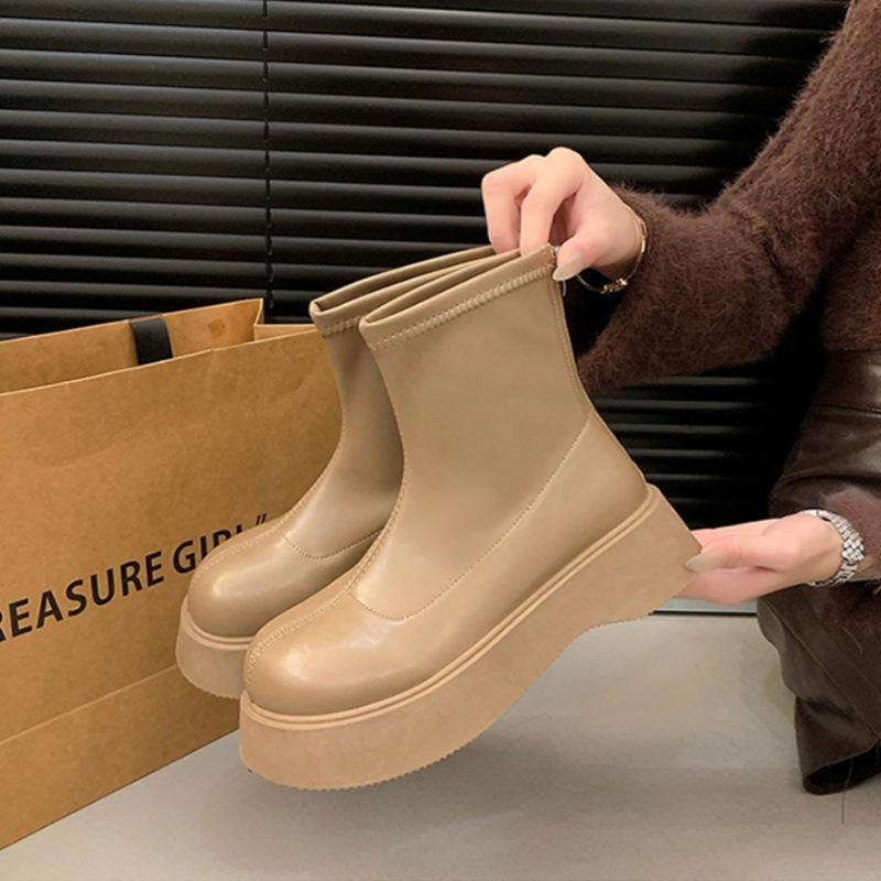 Leather White Short Boots Women's 2025 New Autumn and Winter Boots Platform Shoes Versatile Single Boots Small Martin Boots