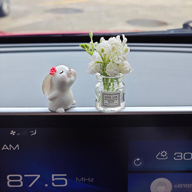 Car Interior Cute Rabbit Vase Ornament - Healing Center Console Doll