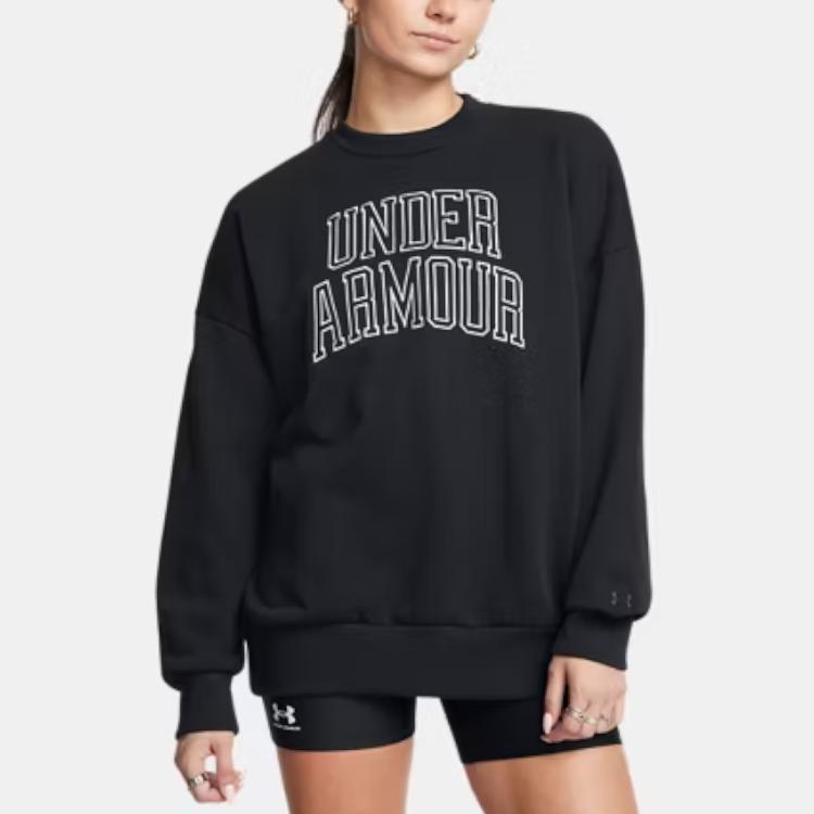 Under Armour American Style Pullover Casual Training Crewneck Long Sleeve Sweatshirt Women sweatshirt Black 1386493-001