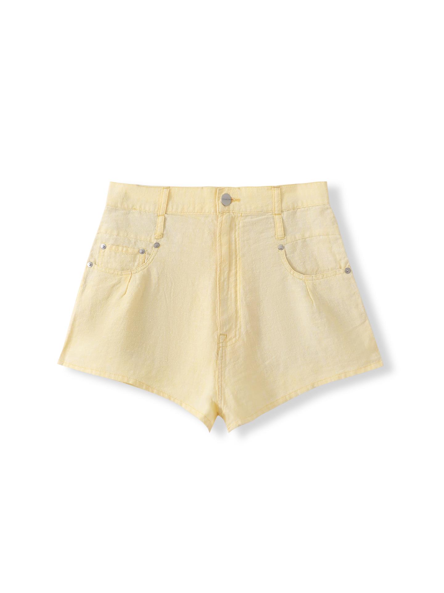Versatile Distressed Linen Shorts: Chic Hot Girl Style – Slimming & Casual Women s Fashion S жёлтый