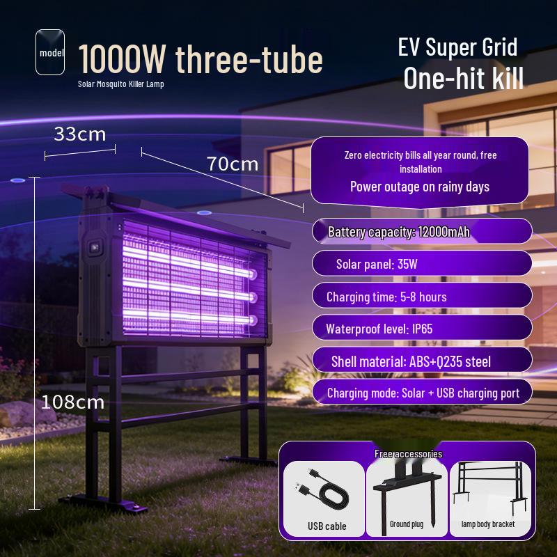 Large Solar Mosquito Killer Lamp: Rainproof Outdoor Model for Parks, Hospitals, and Schools - Attracts and Eliminates Mosquitoes and Flies.