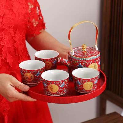 Enamel Colored Tea Cup Set, Tea Pot Set, Wedding Celebration Tea Joy Tea Cup, Creative High Grade Hand Gift