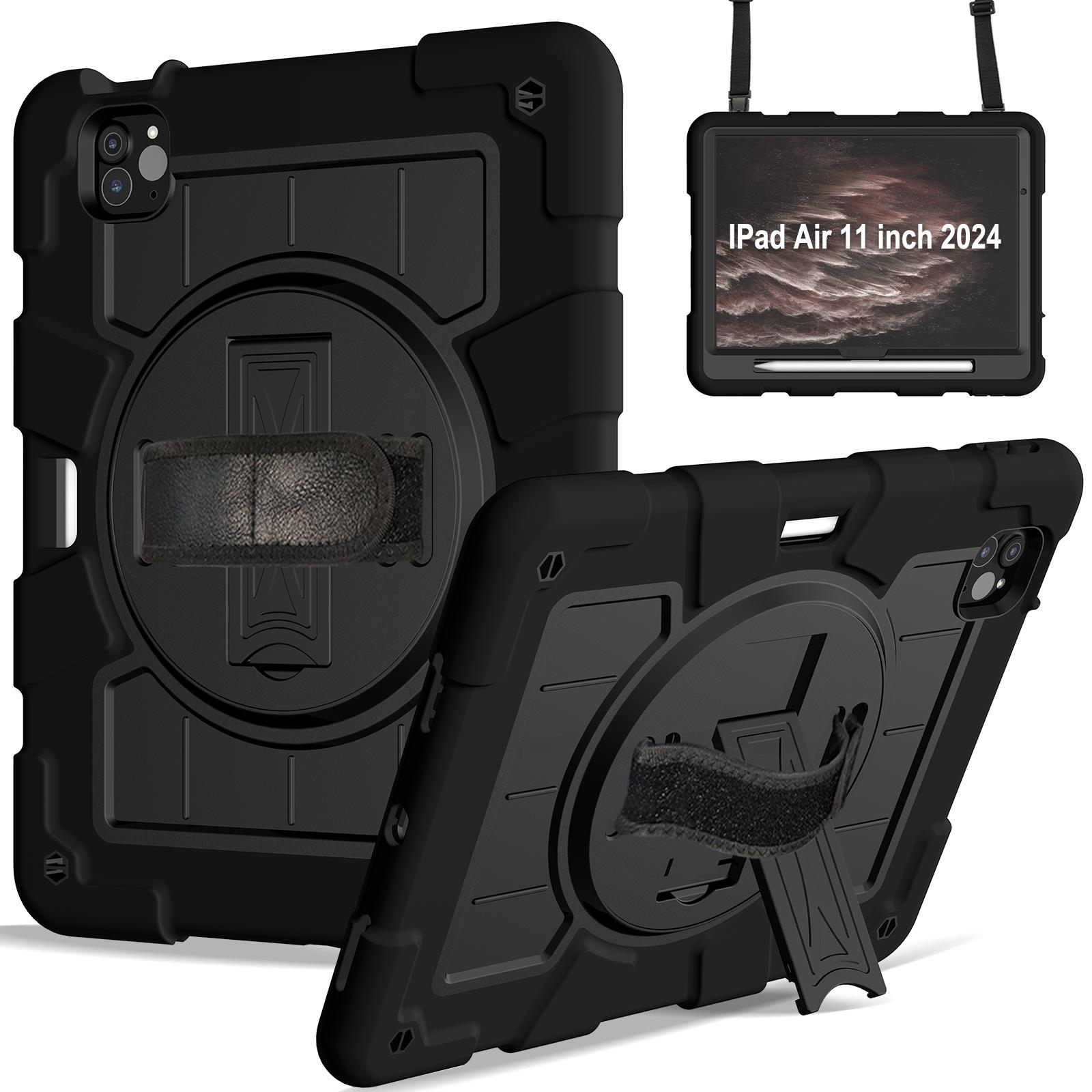 

With Shoulder Strap Heavy Duty Case for IPad Air 11 M3 2025 M2 2024 4 2020 5 2022 Mini 7 A17 Pro Mini 6 360 Rotation Stand Cover iPad Air 11 2025 M3 чёрный