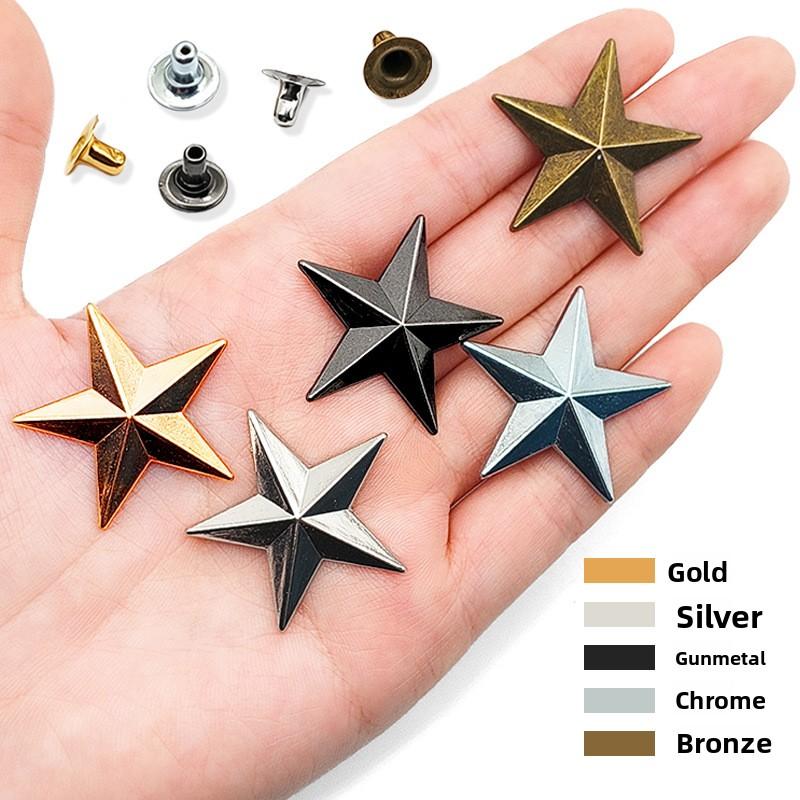 Star-shaped Metal Tacking Studs, DIY Star Rivets for Clothing, Luggage, Shoes,and Accessories,Convex Five-Pointed Star Rivets for Wallets and Handbags