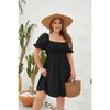 Plus Size Women's Plus Size Solid Color Casual Vacation Travel Square Neck Bubble Sleeve Dresses