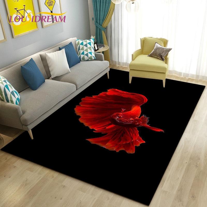 3D Fish Golden Arowana Betta Fish Area Rug,Carpet Rug for Living Room Bedroom Sofa Doormat Decor,Kid Play Non-slip Floor Mat