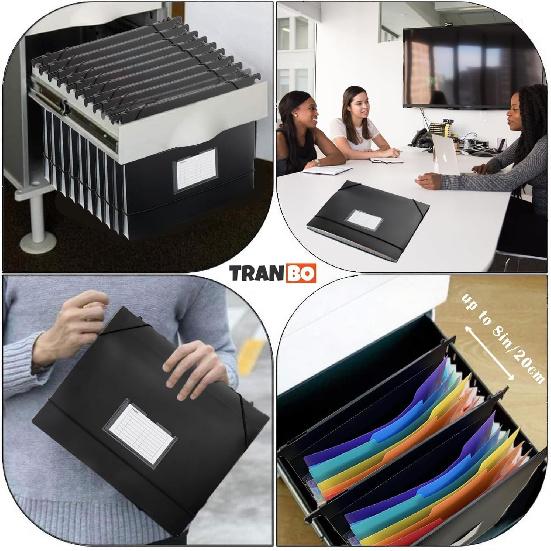 TRANBO 7-Pockets Hanging File Folder with Retractable Hooks for Filing Cabinet, Letter Size Expandable Accordion File Organizer with Elastic Band for