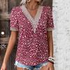 Summer Women's T-shirt Pastoral Fashion Floral Print Lace Collar Short Sleeve Tops
