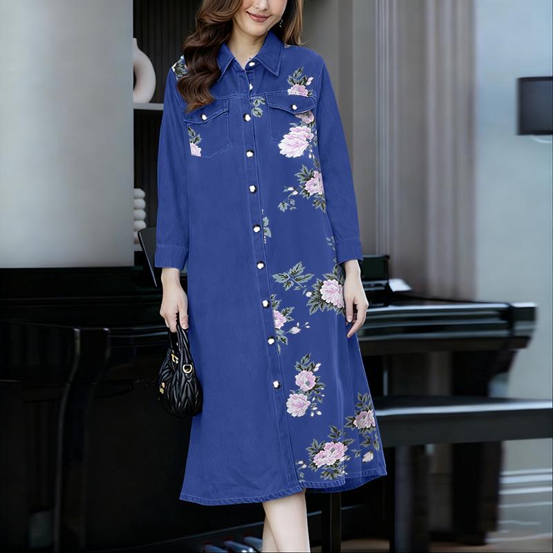 ZANZEA Women Casual Turn Down Collar Long Sleeve Loose Print Shirt Dress