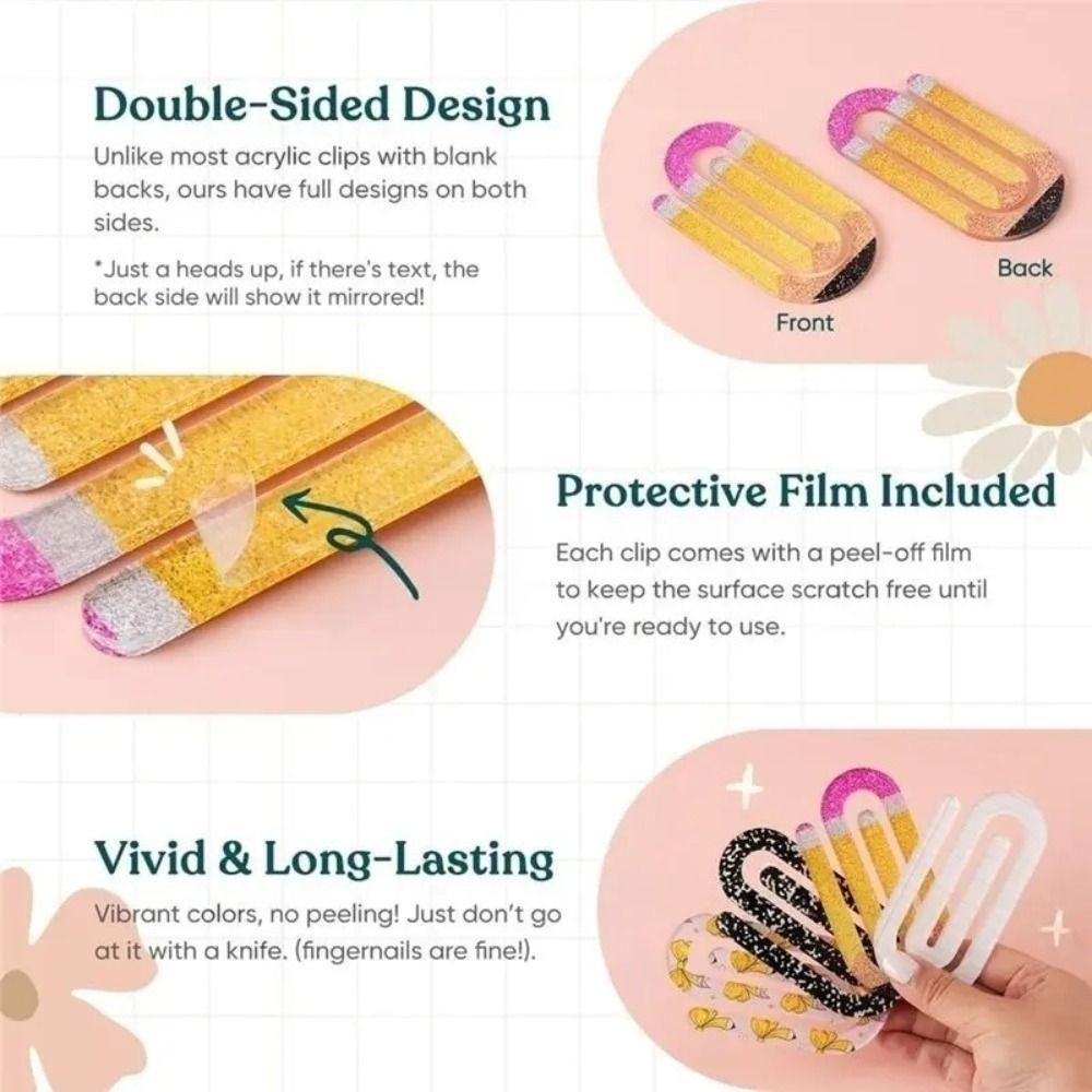 4pcs Classroom Theme Paperclip Bookmark Acrylic Notebooks Paper Clips  Note Decor