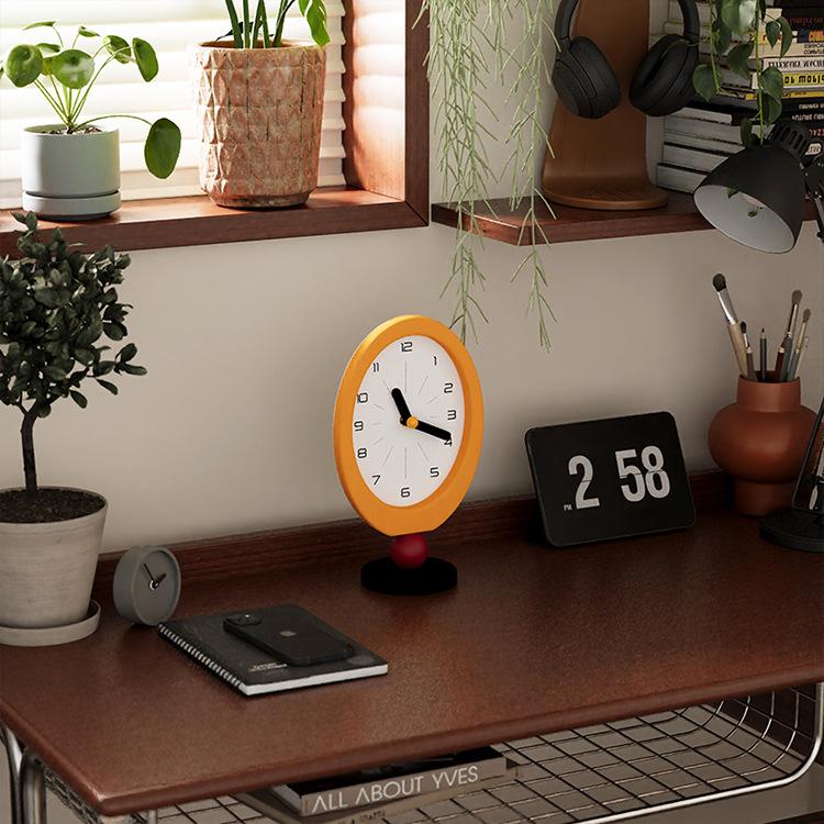 Creamy Style Yellow Oval Table Clock Room Decoration Mute Quartz Movement Desktop Clock for Living Room Creative Home Decor Gift