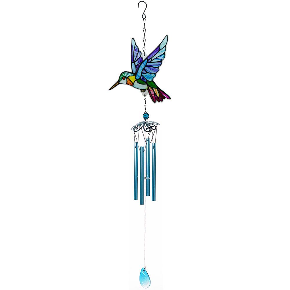 Glass Hummingbird Wind Chime Diamond Glass Crafts Hanging for Home Garden Courtyard Balcony Decoration Housewarming Gift