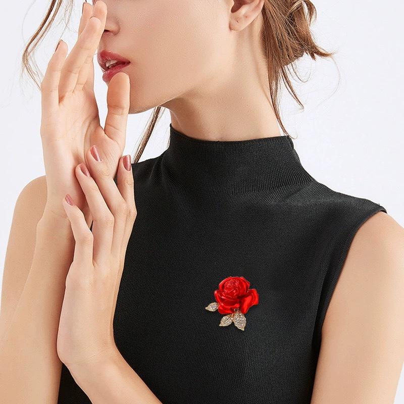 Vintage Red Rose Brooch Corsage Women's Pin - Elegant Clothing Accessory