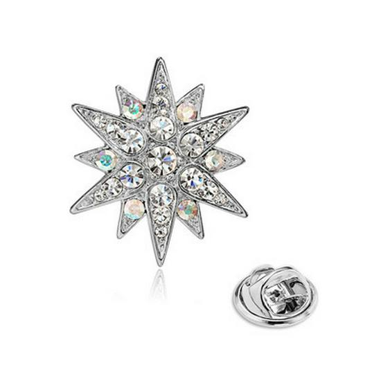 Rhinestone Star Flower Lapel Pin - Punch Needle Embroidery Brooch for Men  Women