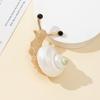 Vintage Silver Gold Alloy Snail Shell Brooch With Natural Shell Embellishments For Couples Gift