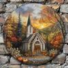 Vintage Metal Round Church Sign Rustic Religious Wall Art Thanksgiving Home Decor