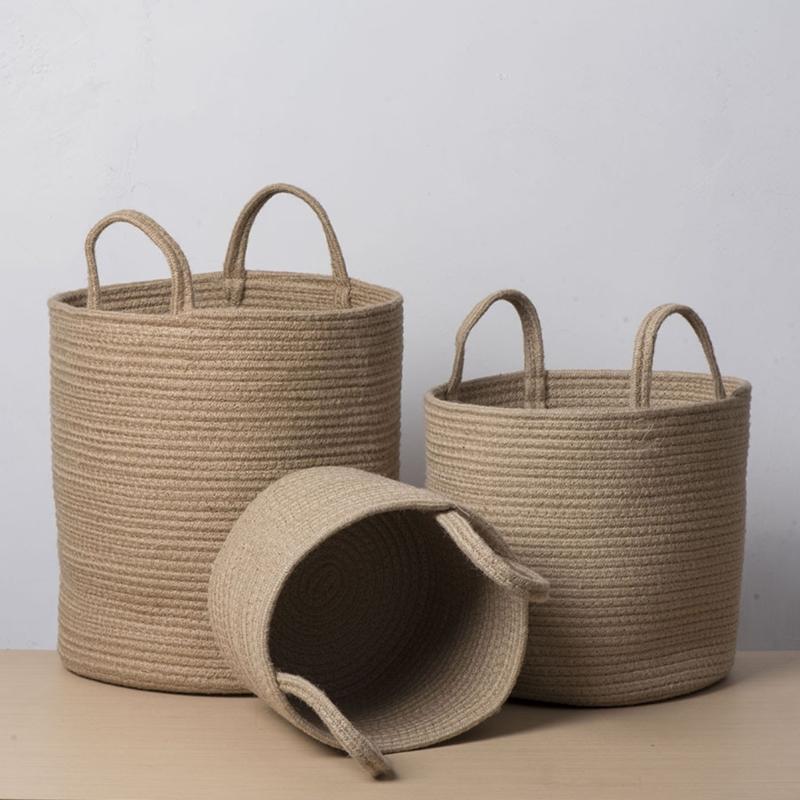 Spacious Handwoven Cotton Rope Basket Delicate Cotton Rope Large Woven Basket Versatile Home Organization Stand Holder