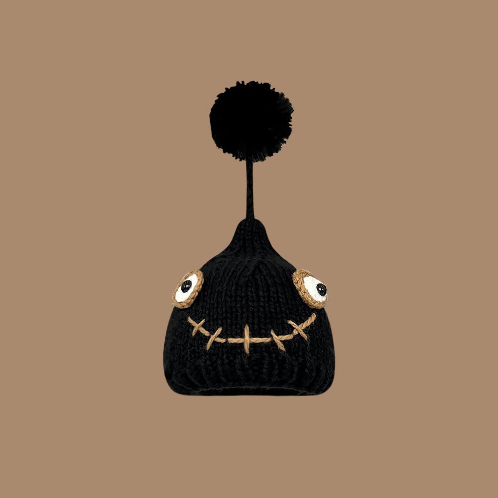 

Симпатична забавна куля вовняна шапка жіноча осінь і зима теплий захист для вух в язана шапка ручної роботи Інтернет знаменитість пуловер шапка чоловіча M（56-58cm） чорний