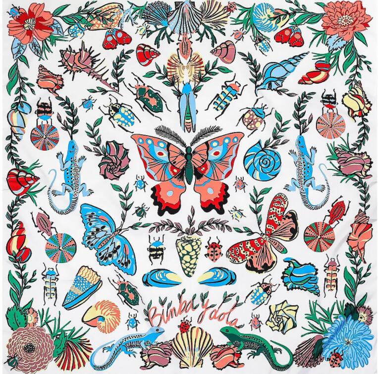 130*130 cm High Quality Twill Silk Women Scarf Luxury Brand Large Square Scarves Shawls French Butterfly Print Fashion Scarf