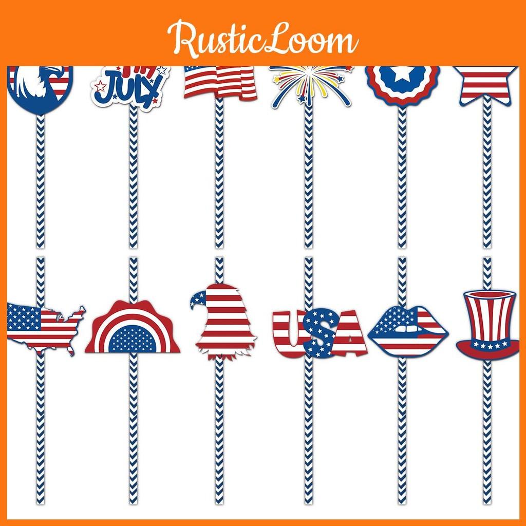 Independence American Day Paper Straws With Stars Flags For Party Decorations