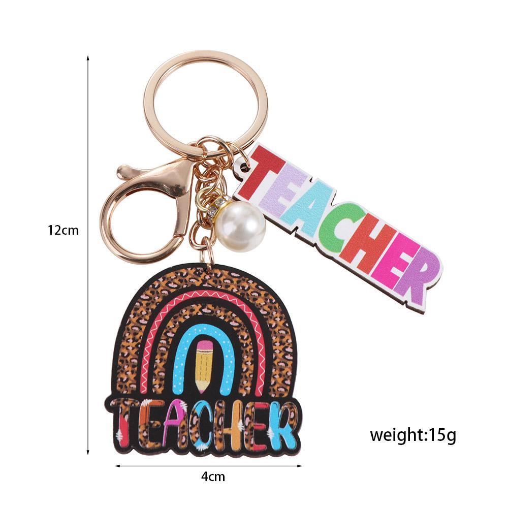 Geometric Shape Teacher's Day Keychain Wooden Pen Holder Key Ring  Graduation Season