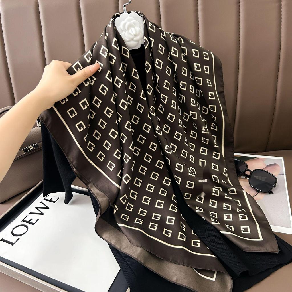 Silk Neckerchief: 90x90 Large Chic Square Scarf for Women - Perfect for Spring, Autumn, Winter Fashion