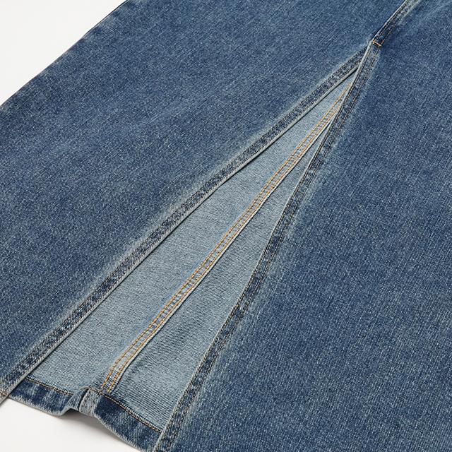 Rap Washed Front Slit Long Denim Skirt Aq3Ds864