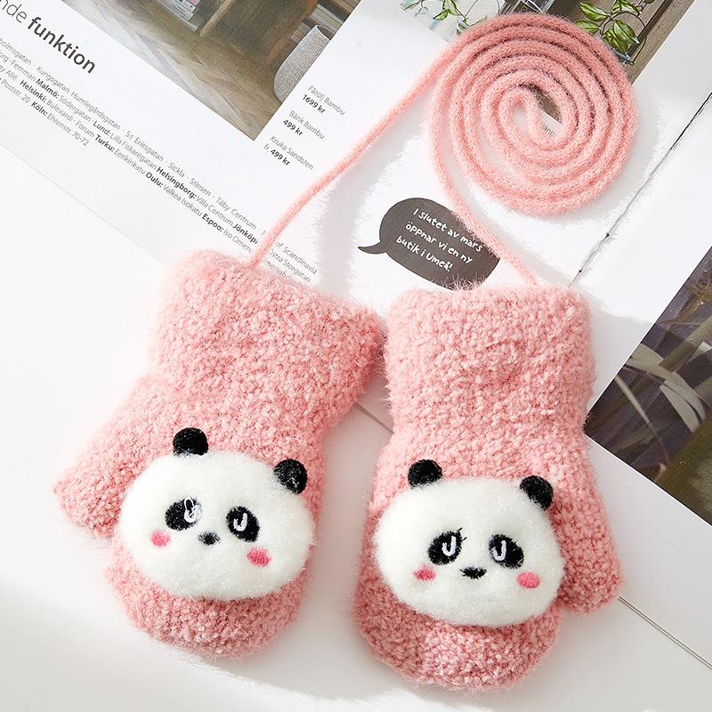 

Зимние теплые перчатки для младенцев и малышей, милая мультяшная панда, плюс бархат и утолщенный двухслойный халтер для защиты от холода one size fits all